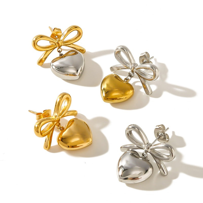 Wholesale Bow Titanium Steel Plated with 18K Gold Niche Contrast Color Light Luxury Love Pendant Earrings