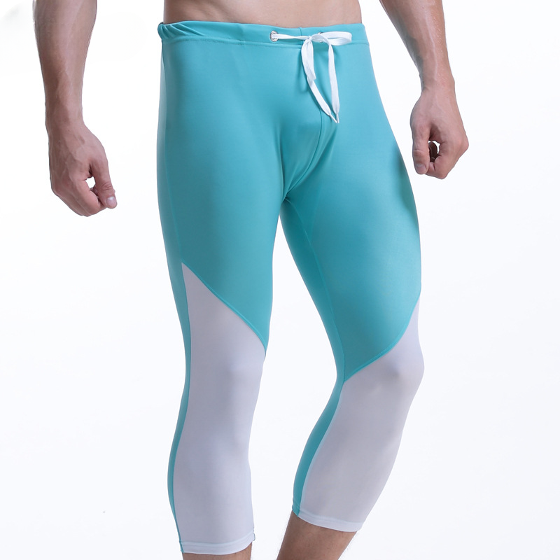 Wholesale Men's Bodybuilding Semi-gloss Cloth Cropped Pants Body Shaping Medium Stretch Swimwear
