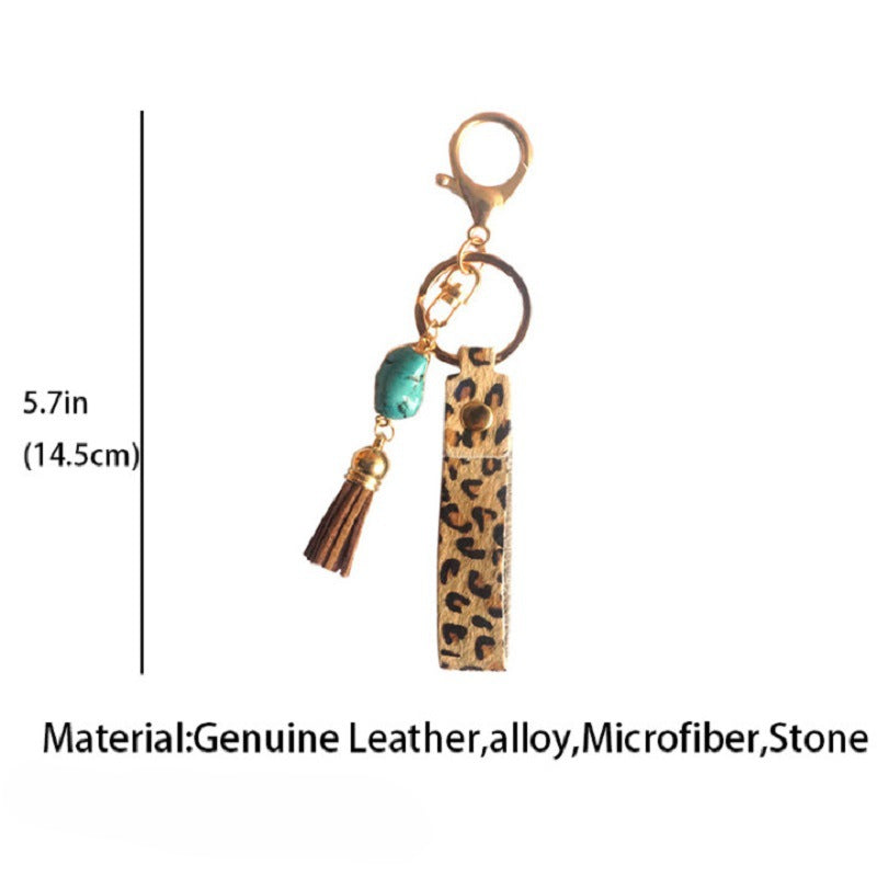 Llavero de estampado de leopar de vaca animal de cuero de cuero al por mayor