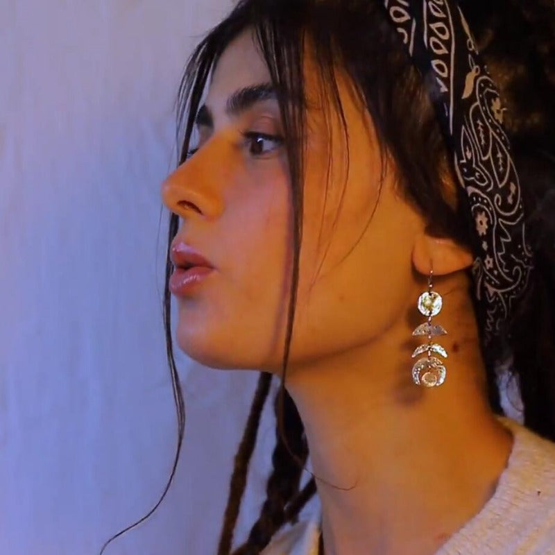 Wholesale Bohemian Retro Moon Phase Moonstone Long Women's Alloy Earrings