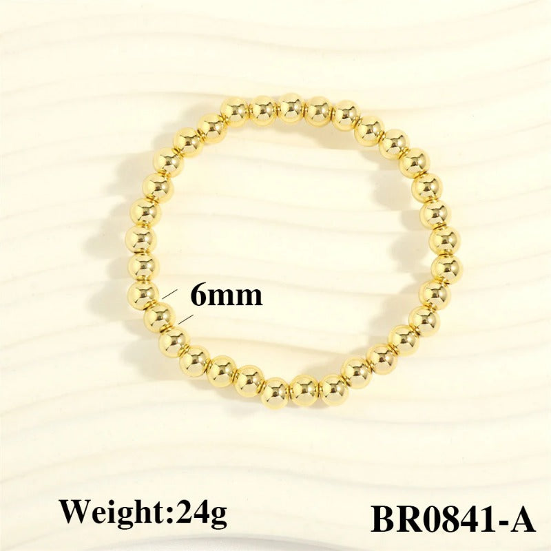 Wholesale Fashionable Color-Retaining Design Hand-Woven Copper Plated 18K Gold Bead Elastic Bracelet