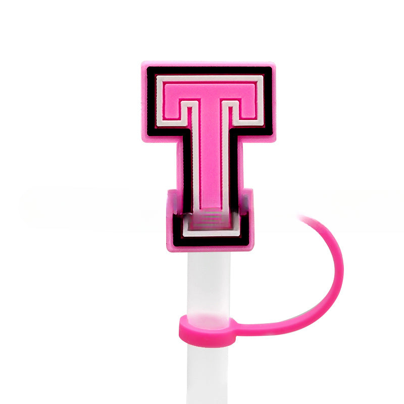 Wholesale 10MM Pink English Letter DIY Decoration Accessories Straw Sleeve Silicone Dust Plug