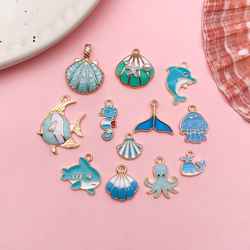 Wholesale Cute Cartoon Dropping Oil Dolphin Octopus Alloy DIY Necklace Pendant Accessories