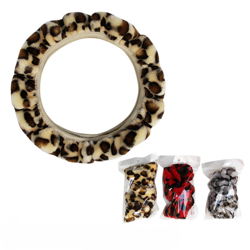 Wholesale Leopard Print Elastic Type Plush Car Steering Wheel Cover Without Inner Ring