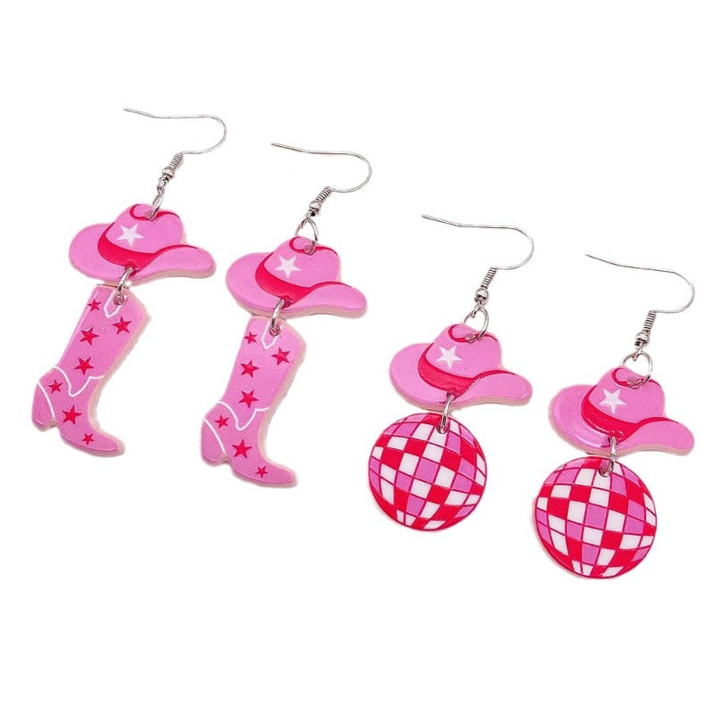 Wholesale Pink Western Cowboy Style Acrylic Earrings