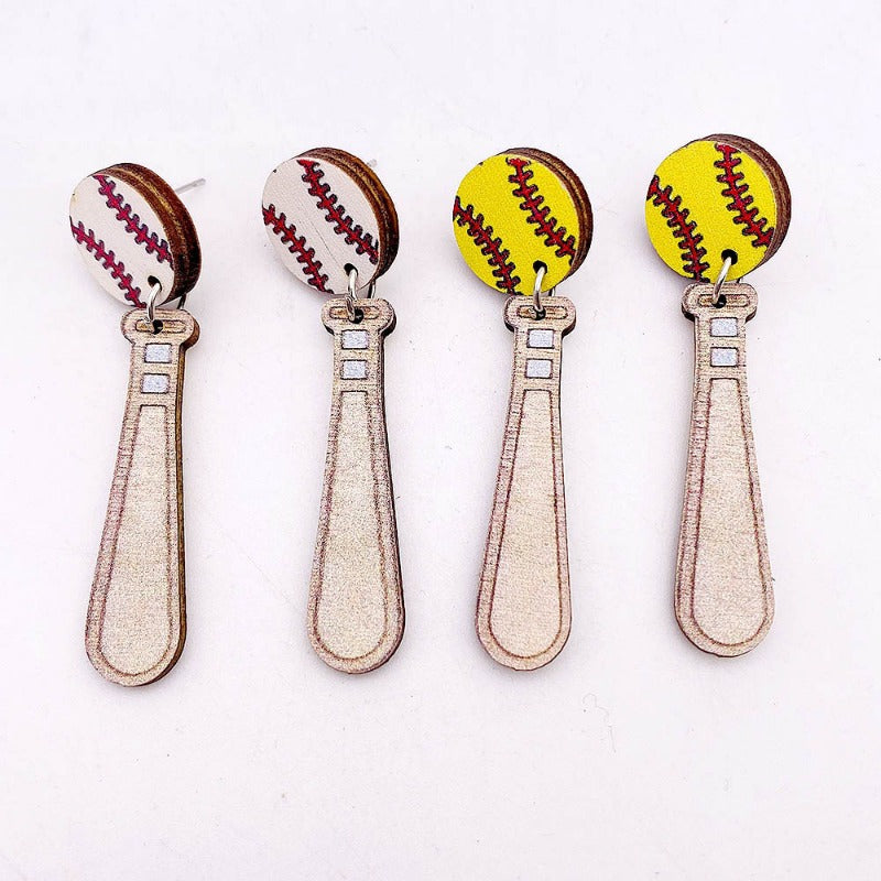 Wholesale Baseball Softball Wooden Earrings