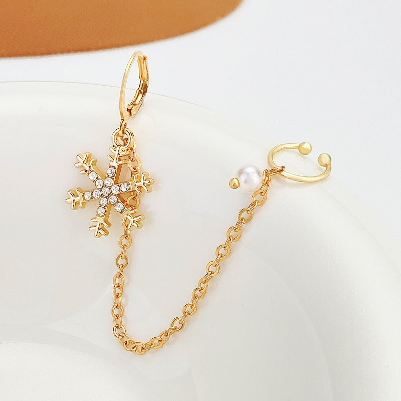 Wholesale Long Chain Diamond Snowflake Alloy Ear Clips
