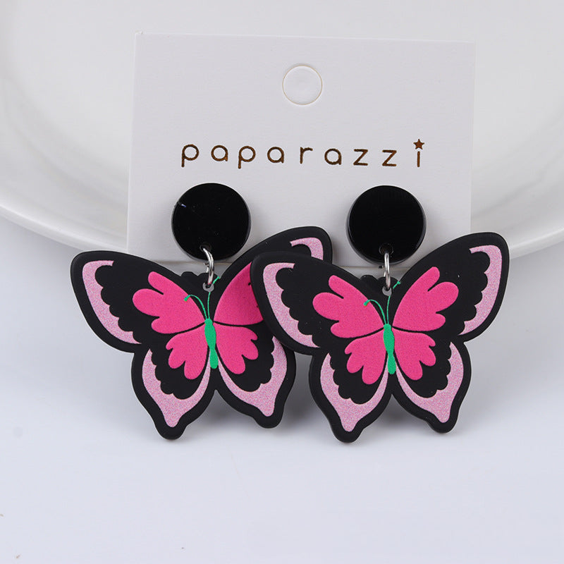 Wholesale Butterfly Embossed Colorful Acrylic Earrings