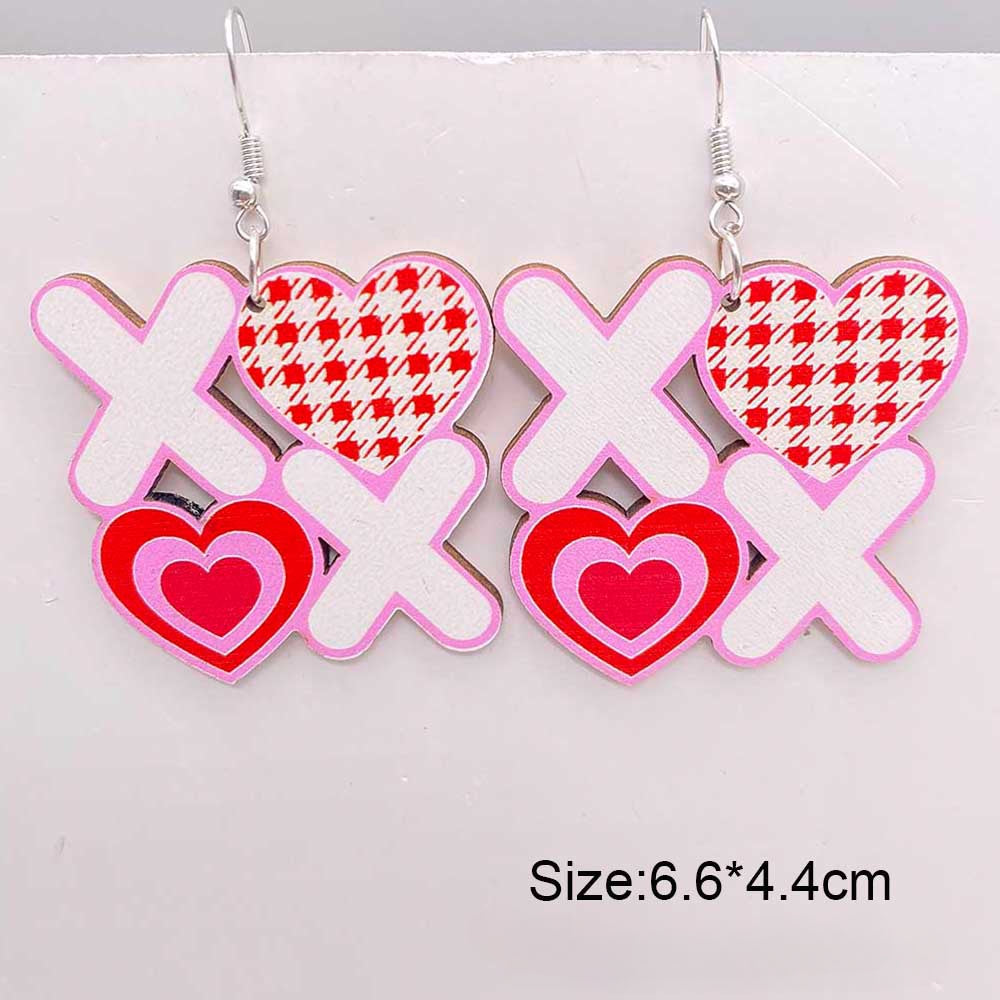Wholesale Valentine's Day Wooden Earrings Pink Dwarf Leopard Pattern Heart Earrings
