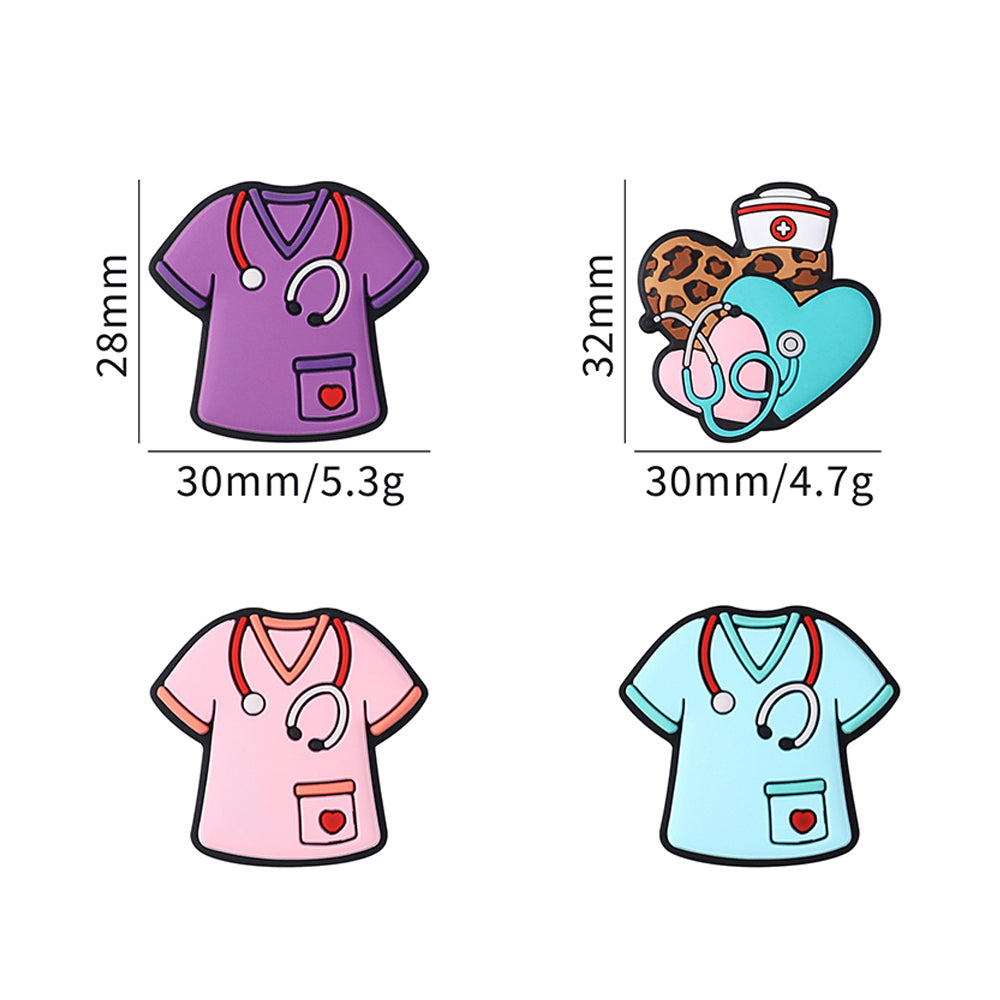 Wholesale 20pcs Nurse Uniform Stethoscope Leopard Heart Pattern Silicone Beads