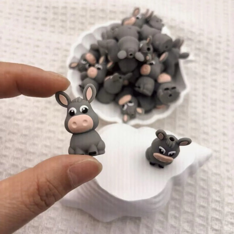 Wholesale New Creative Silicone Beads Cartoon Donkey Silicone Beads 10pcs/pack