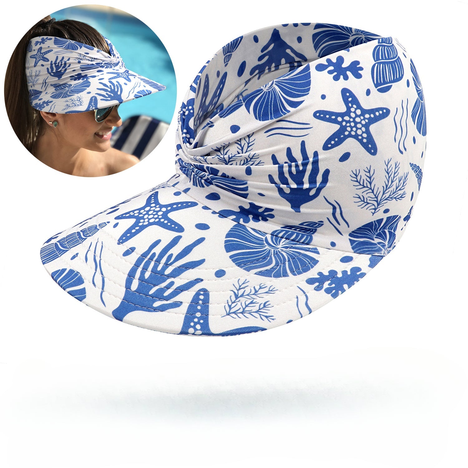 Wholesale New Summer Printed Sun Protection UV Large Brim Face Covering Outdoor Swimming Cap