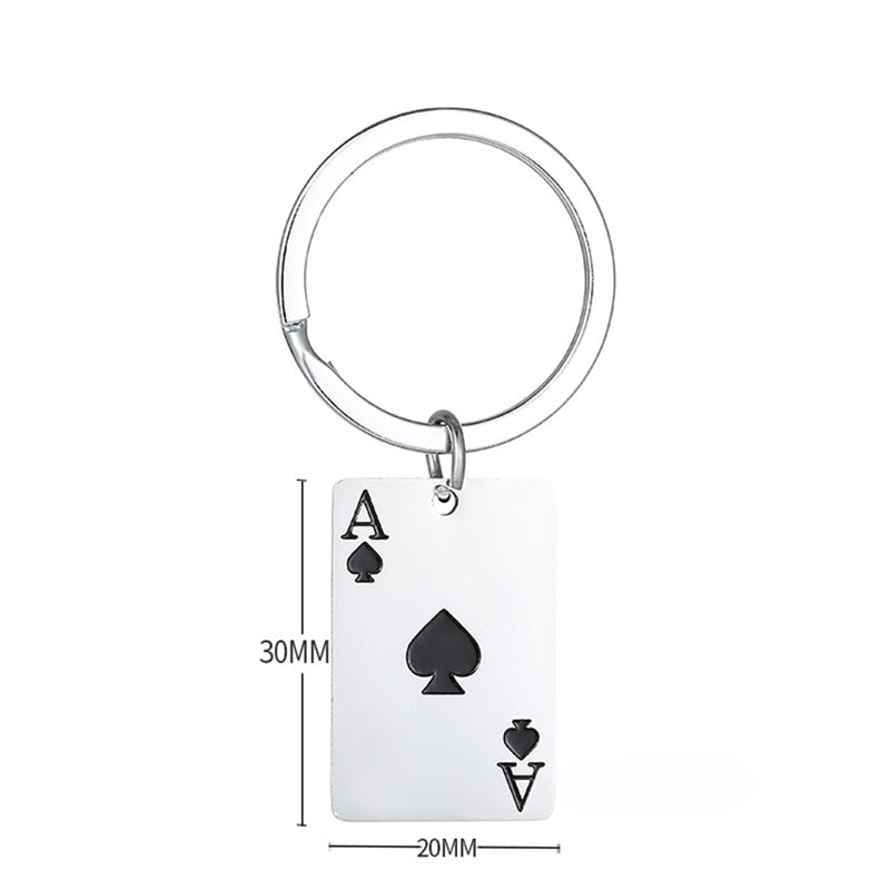 Tarjeta de juego de acero inoxidable al por mayor ACE of Spades Ace of Hearts Keychain