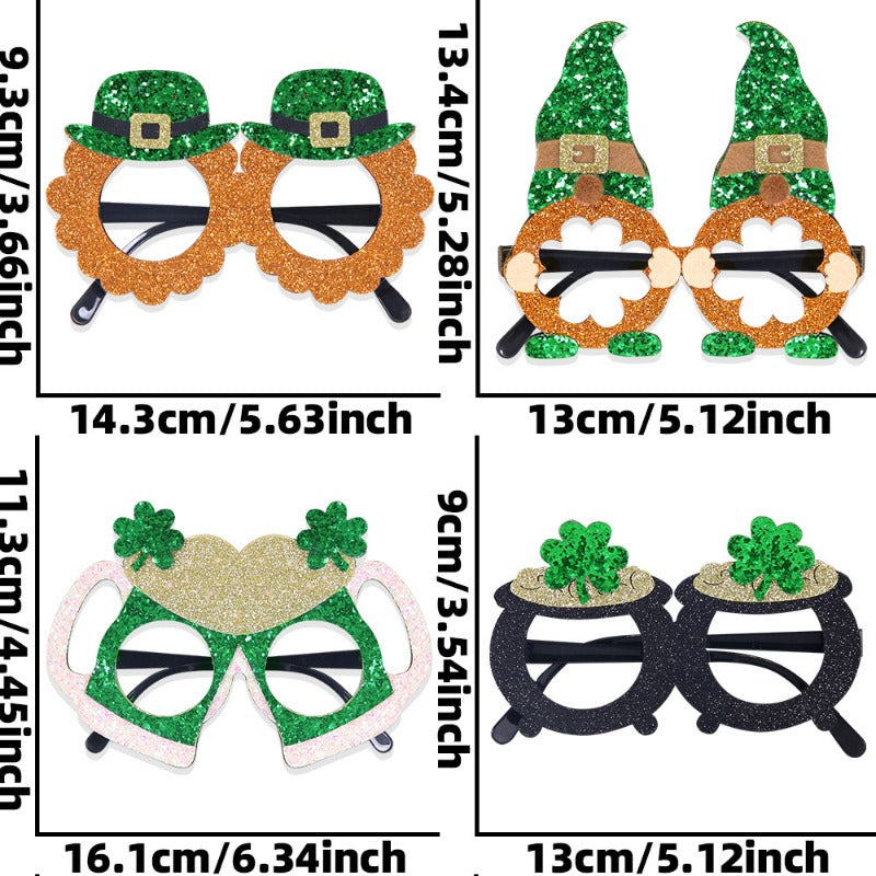 Wholesale St. Patrick's Party Non-woven Green Glitter Eyeglasses Frame Irish Festival Shamrock Glasses