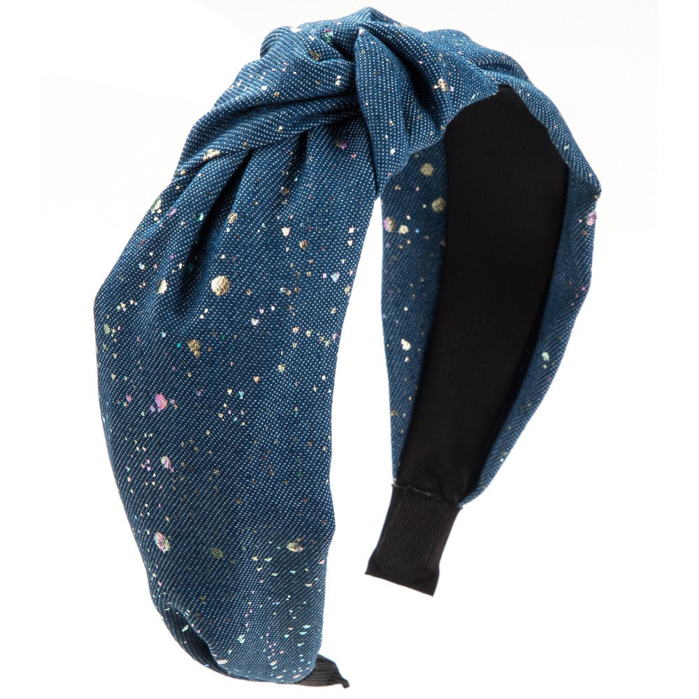 Wholesale Denim Fabric Creative Polka Dot Wide Edge Knotted Headband