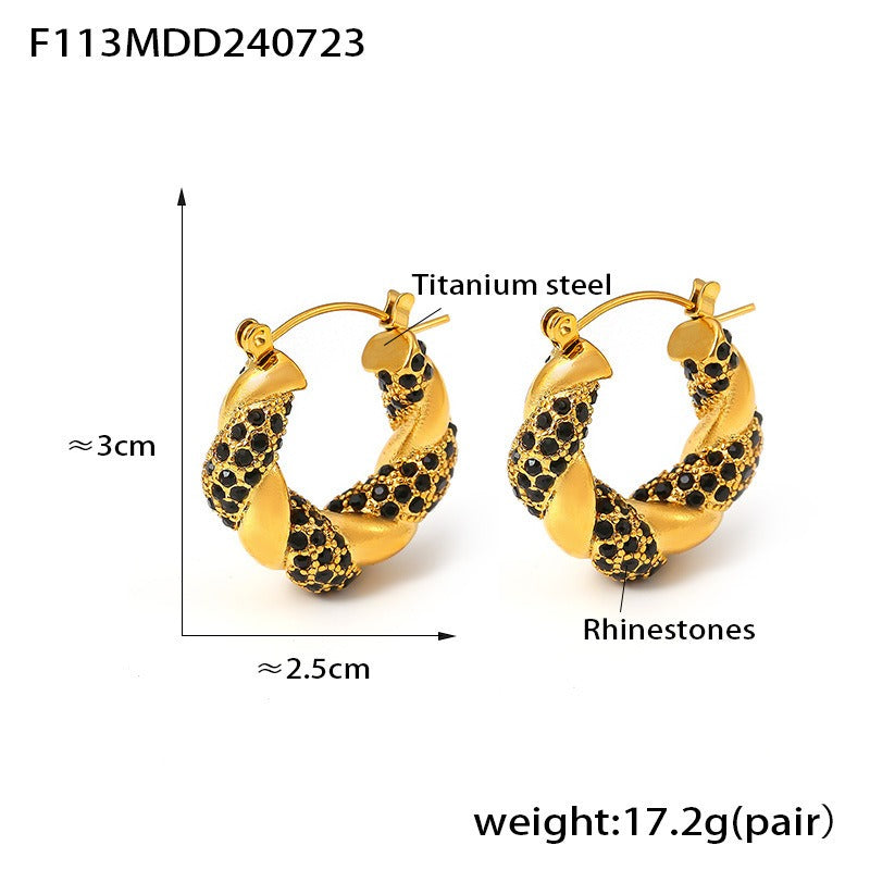 Wholesale Fashionable and Simple U-shaped Titanium Steel Inlaid Zircon Twisted Non-fading Light Luxury Temperament Earrings