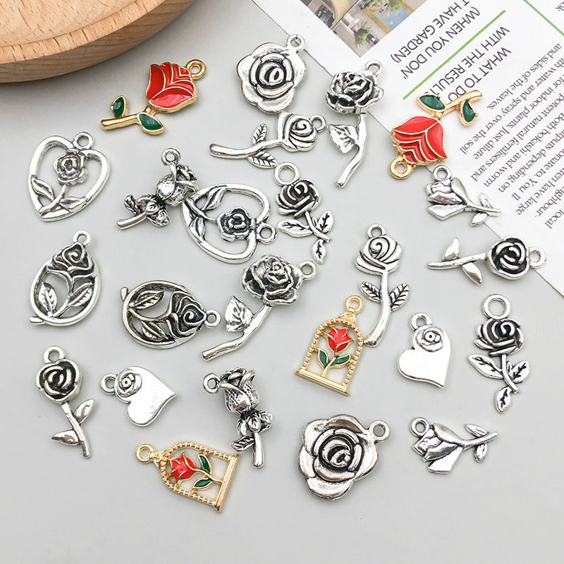 Wholesale 1 Retro Drip Oil Silver Alloy Rose DIY Pendant
