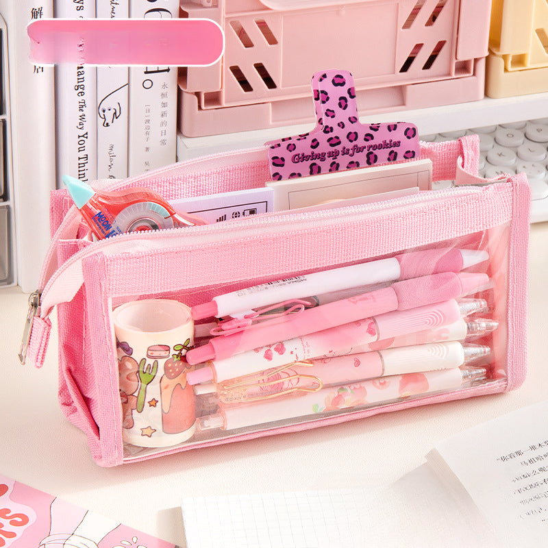 Wholesale Large Capacity Six-layer Transparent Canvas Pencil Case