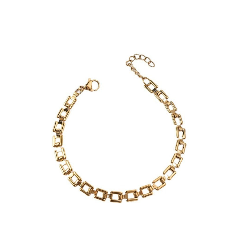 Wholesale Fashion Hollowed Out Square Stainless Steel Niche Design, Light Luxury Personalized Titanium Steel Bracelet