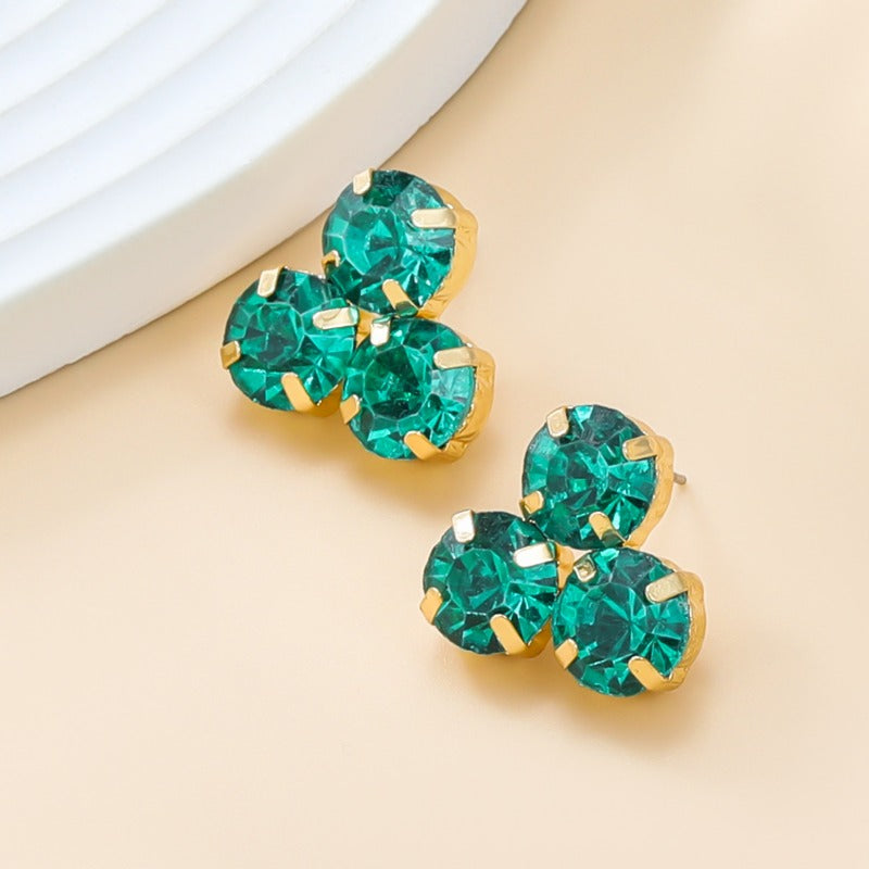 Wholesale Colored Diamond Round Flower Gemstone Earrings