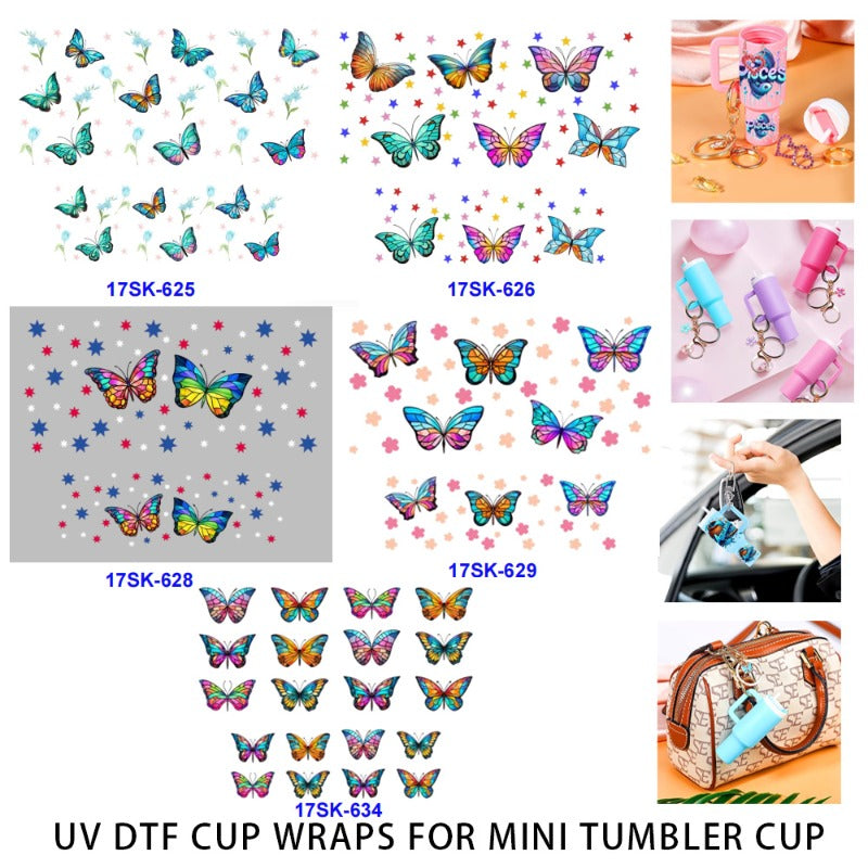 Wholesale 2/4/8 Pcs Colorful Little Cute Butterfly UV DTF Wraps Mini Tumbler Cup Keychain Lipstick Holders