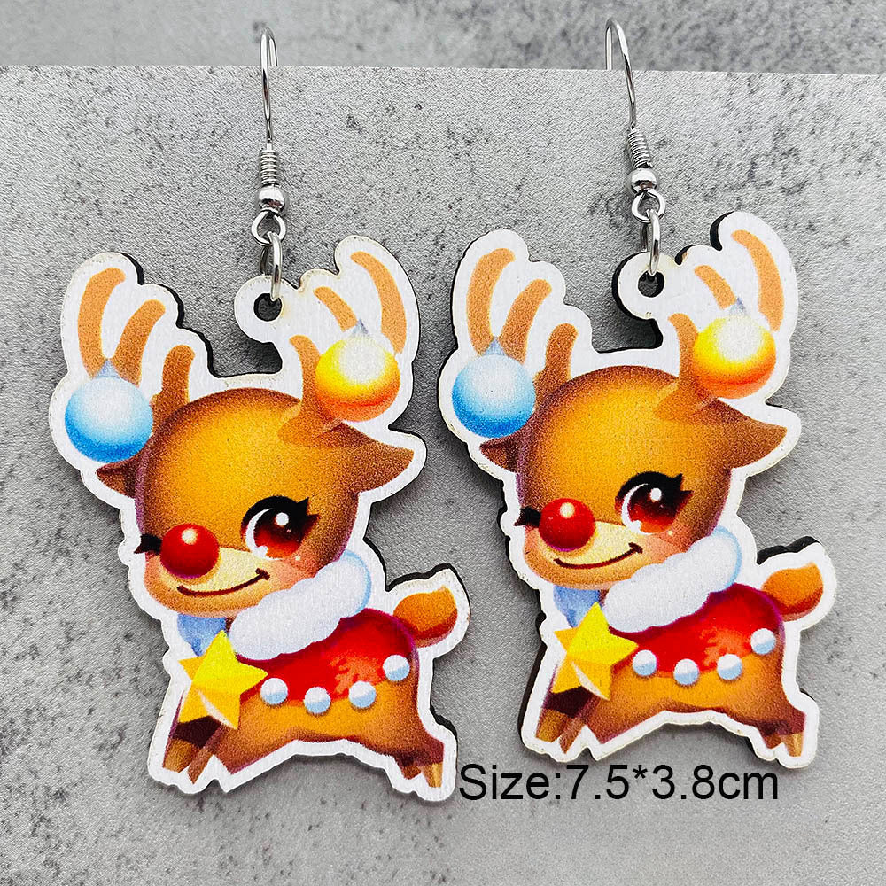 Wholesale Christmas Santa Claus Christmas Socks Elk Wooden Earrings