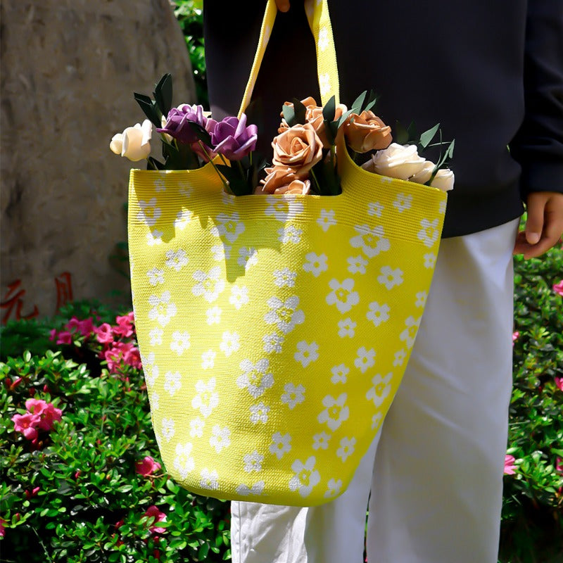 Wholesale Floral Handbag with High Quality Canvas Knitted Large Capacity Underarm Casual Handbag