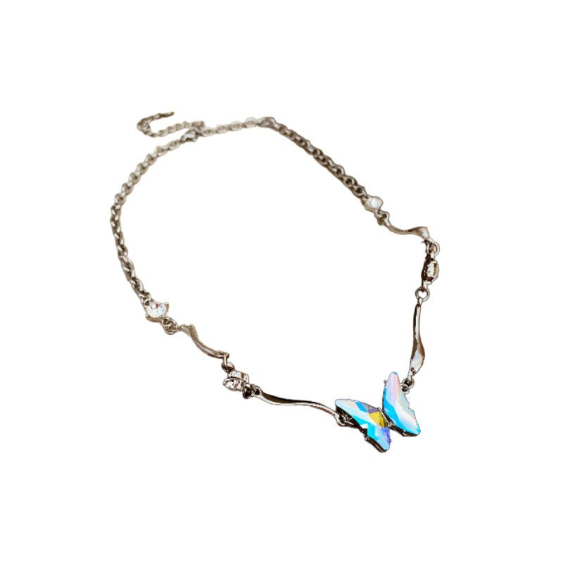 Wholesale Colorful Diamond Butterfly Personality Fashion Light Luxury High-end Titanium Steel Clavicle Necklace