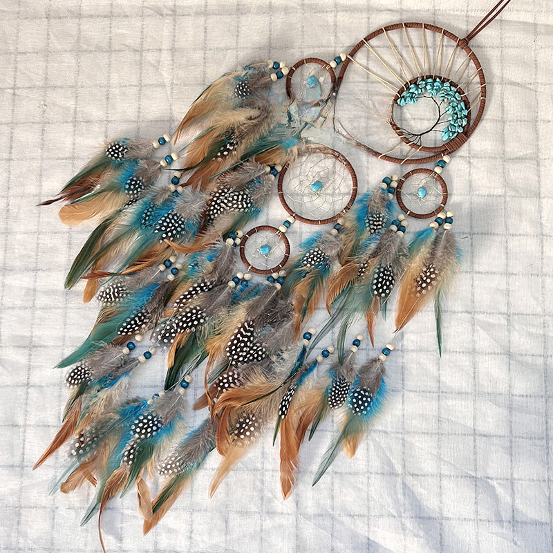 Wholesale Turquoise Tree of Life Colorful Feather Dream Catcher