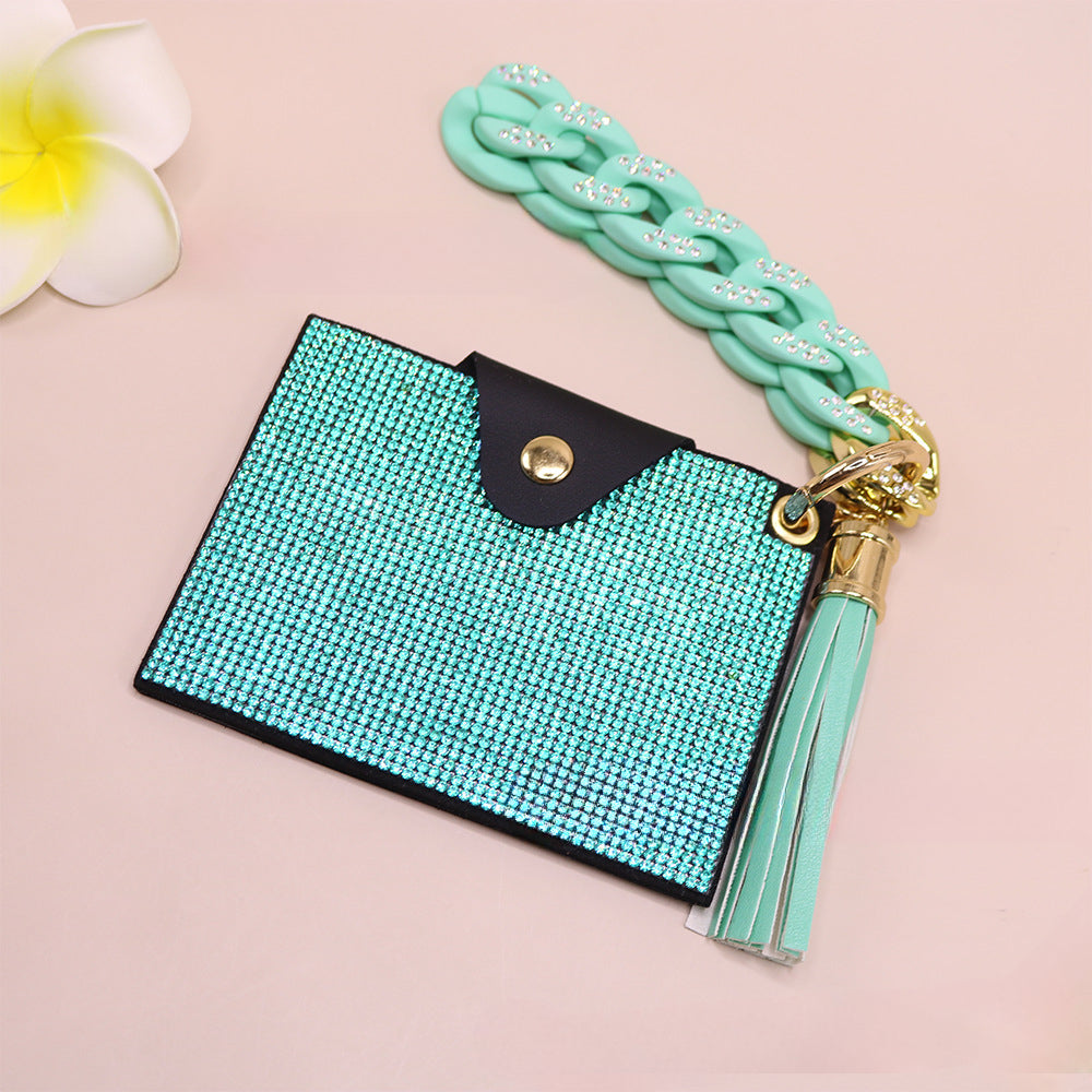 Wholesale Diamond Card Holder Acrylic Bracelet Key Ring Coin Purse ID Bag Key Chain