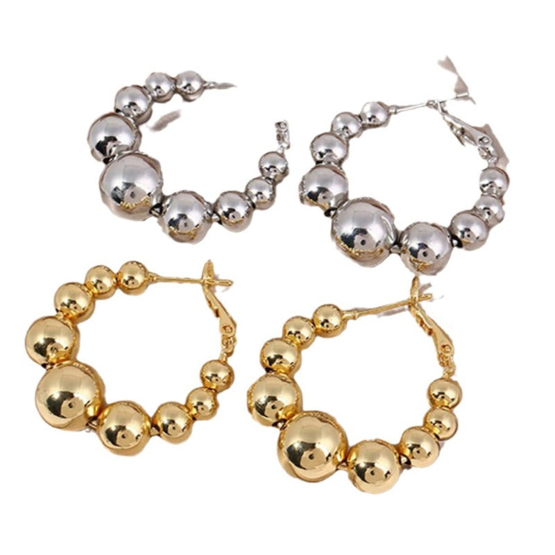 Wholesale Temperament, Metallic Feel, Fashionable and Versatile, with Round Bead Earrings