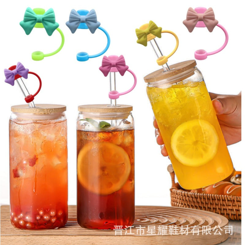 Wholesale 10pcs Colored Bow Shaped Children's Water Cup Dust and Spill Proof Straw Cover
