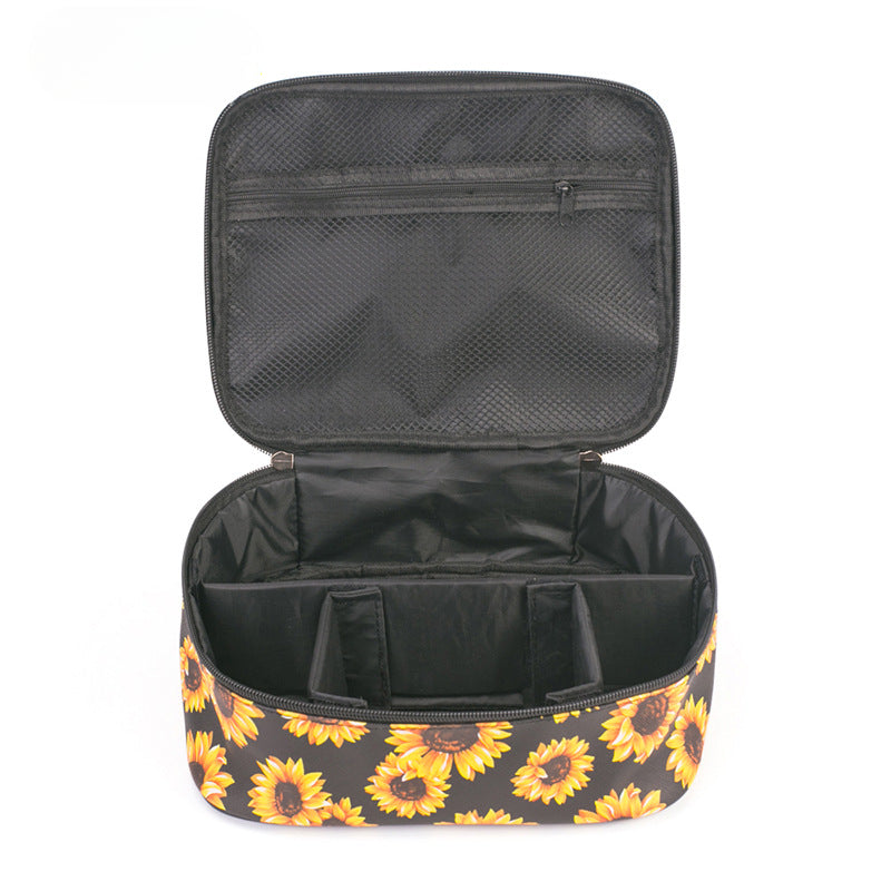 Wholesale PU Sunflower Makeup Bag, Toilet Bag, Large Capacity Storage Bag