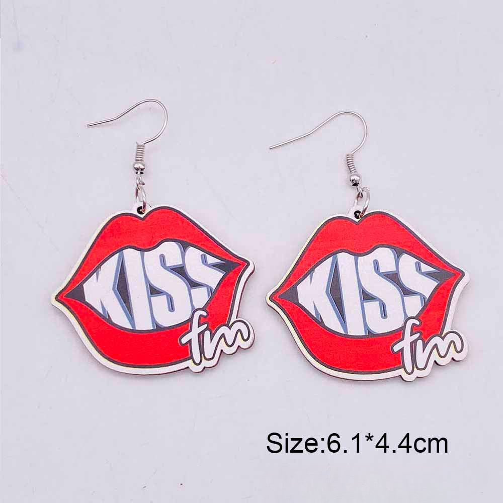 Wholesale Valentine's Day Love Hot Air Balloon Dwarf Lips Wooden Earrings