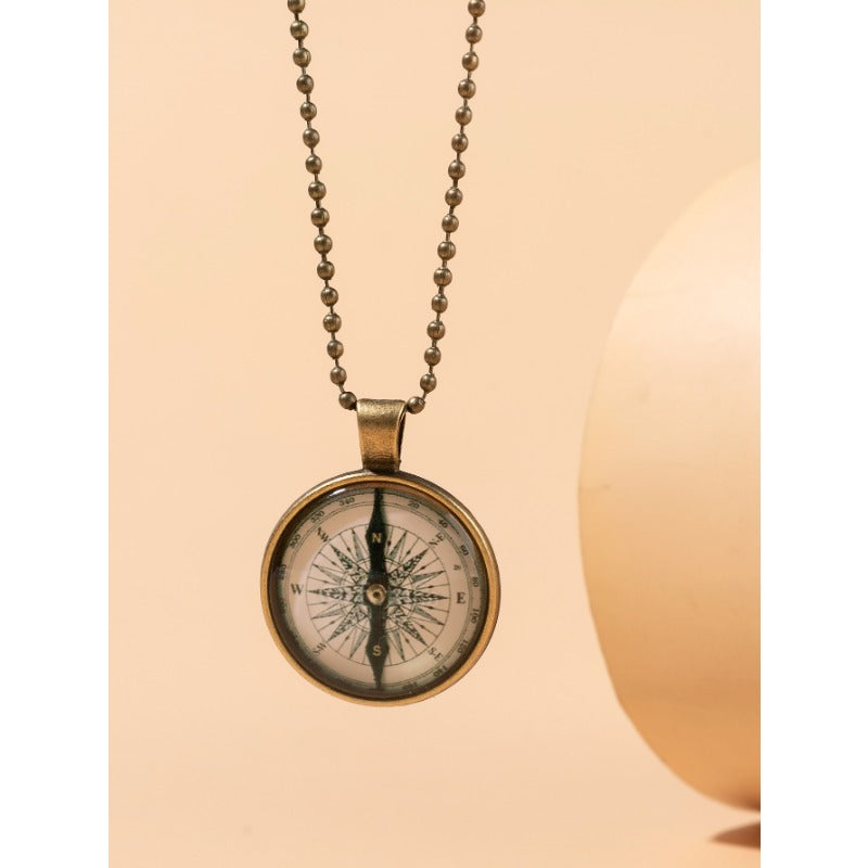 Wholesale Vintage Compass Time Gemstone Alloy Necklace