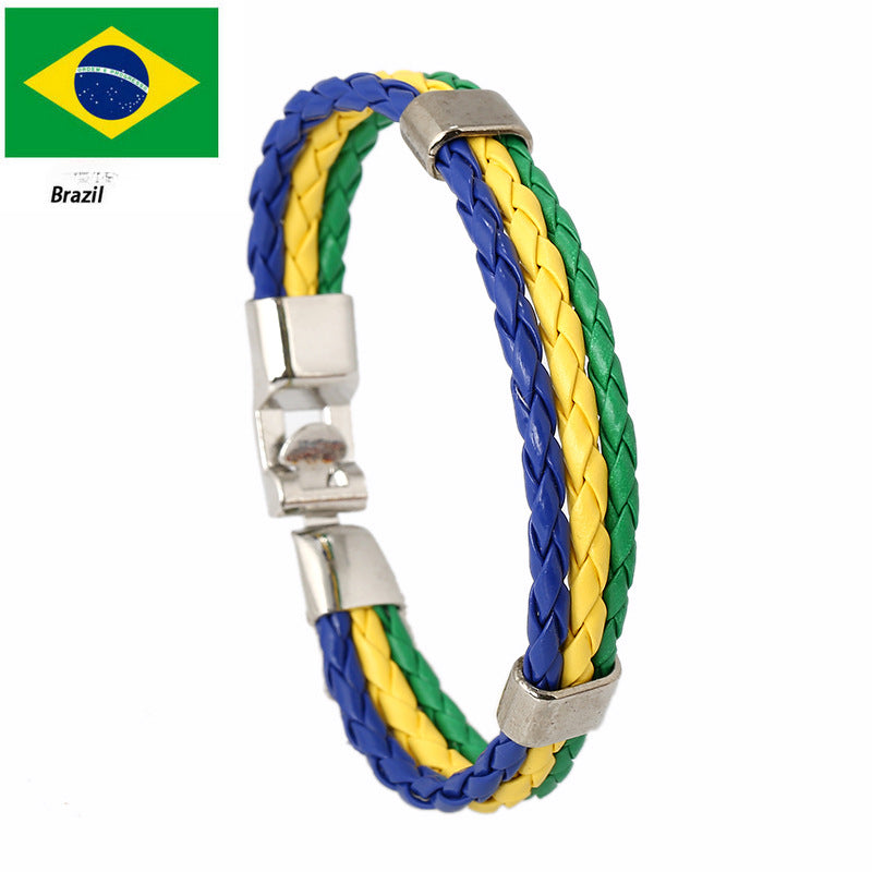 Pulsera de cuero de cuero de cuero de colores al por mayor de la bandera tejida