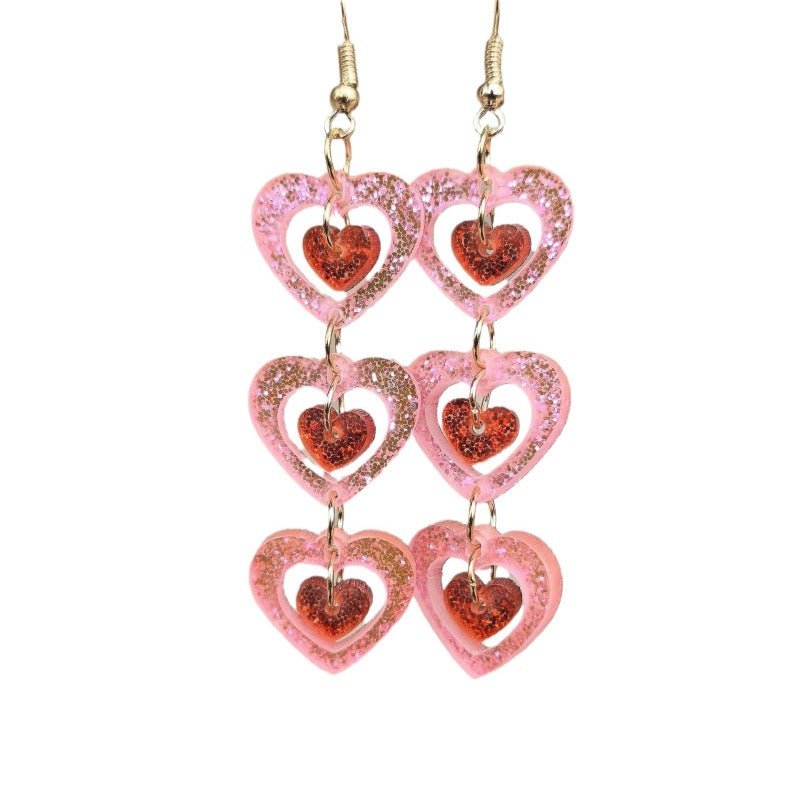 Wholesale Acrylic Valentine's Day Series Pink Red Sequins Love Simple Cute Sweet Peach Heart Pendant Earrings