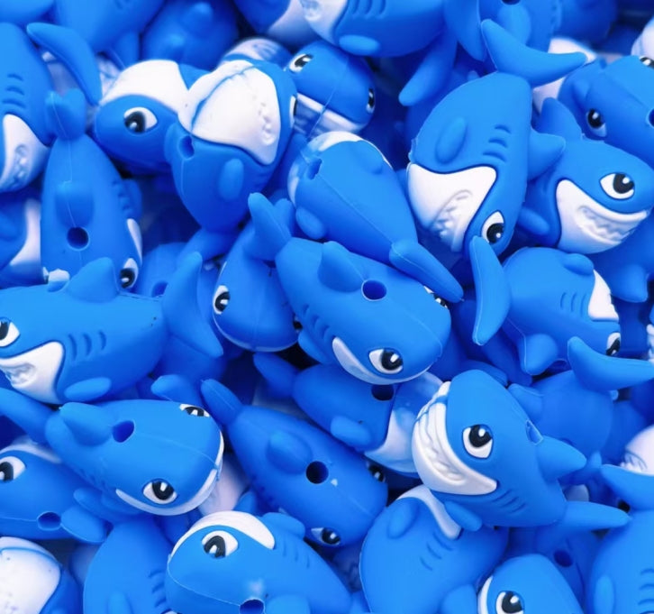 Wholesale 10pcs 3D Shark Silicone Beads DIY Beads