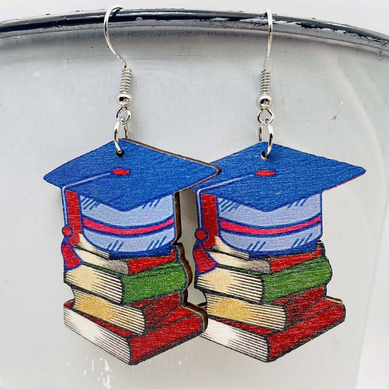 Wholesale Pencil Book Print Wooden Earrings