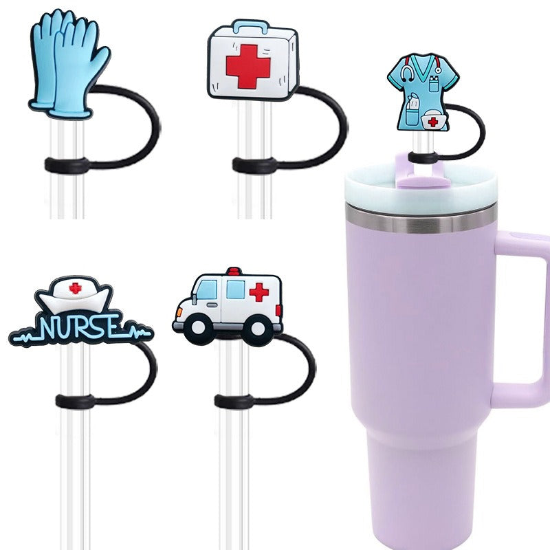 Wholesale 10pcs PVC 2-3cm Medical Series Cute Straw Cover Cup Decoration