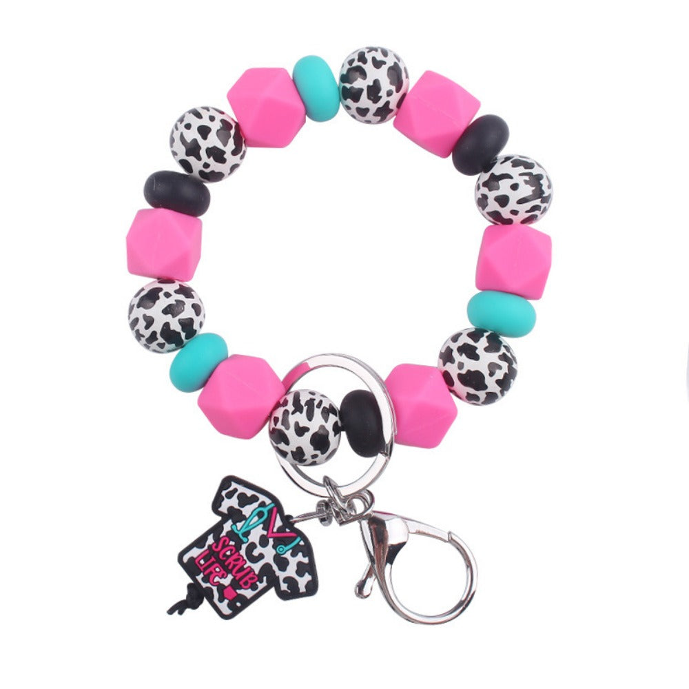 Wholesale Cartoon Nurse Uniform Silicone Beaded Wrist Keychain