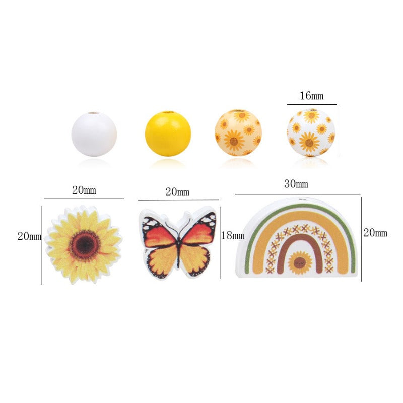 Wholesale 20pcs 16mm Sunflower Colorful Butterfly Wooden Beads