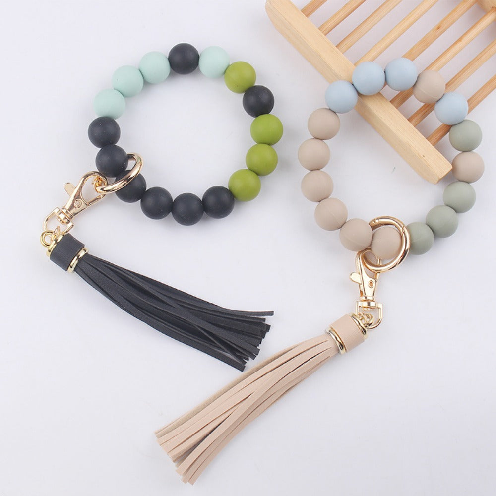 Wholesale Cartoon Solid Color Silicone Beaded Wrist Keychain