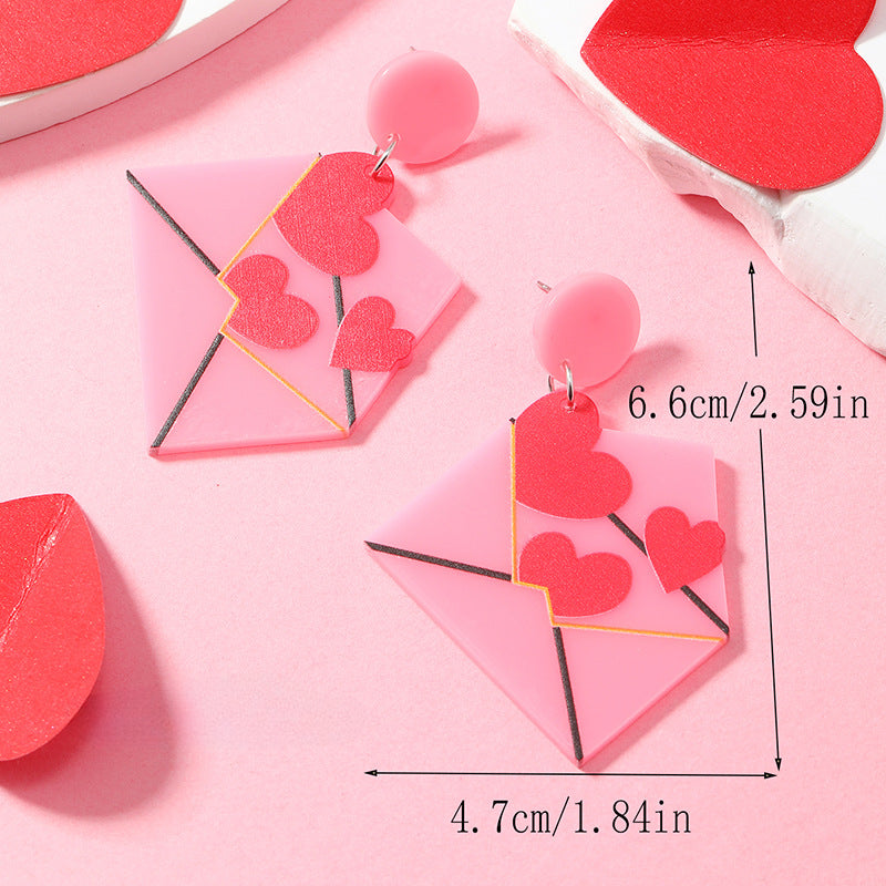Wholesale Valentine's Day Pink Love Envelope Acrylic Earrings