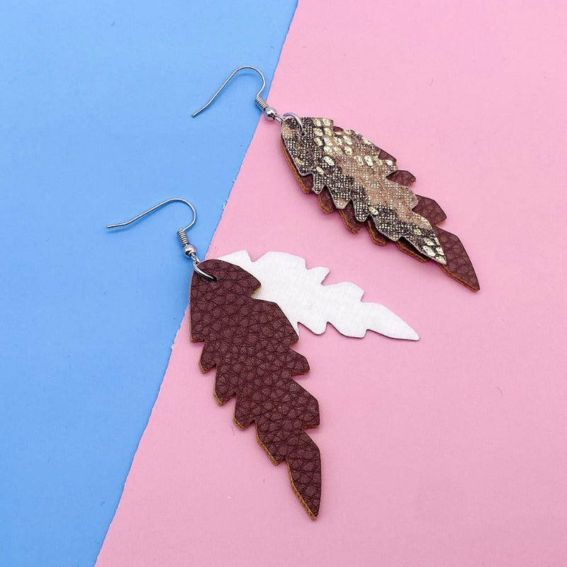 Wholesale Leopard Print Leaf Shaped Leather Earrings