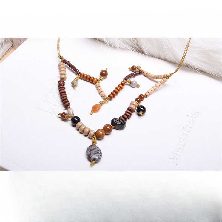 Wholesale Bohemian Wood Beads Turquoise Pendant Necklace