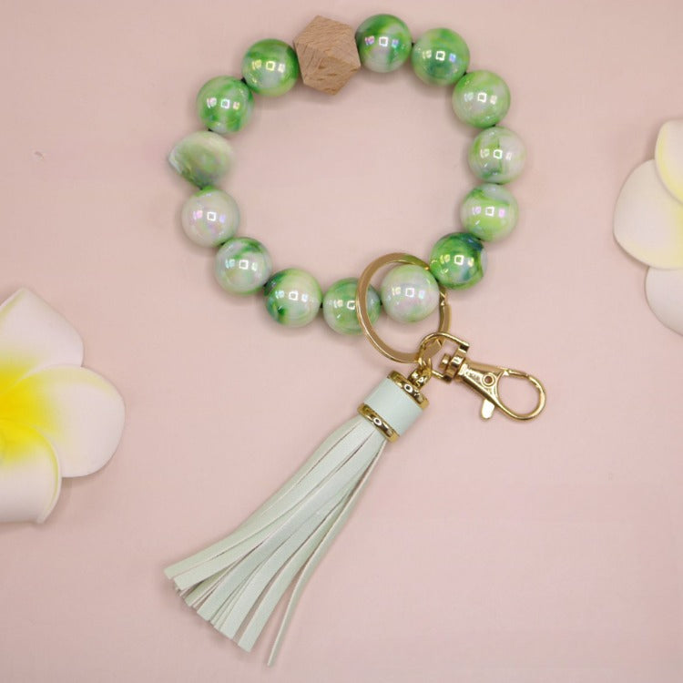 Wholesale Colorful Acrylic Beech Wood Beaded Pendant Keychain