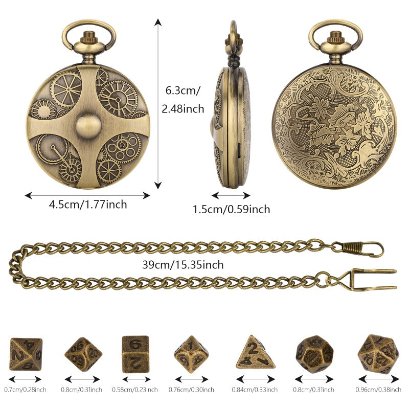 Wholesale DND Dice Bronze Two-sided Polished Thick Waist Chain Pocket Watch Case