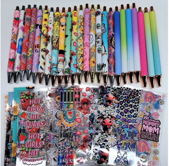Wholesale Random Pen Stickers 20/50/100pcs UV DTF Wraps & Cartoon Random Styles Pen&Bookmark Stickers for Crafts Wraps