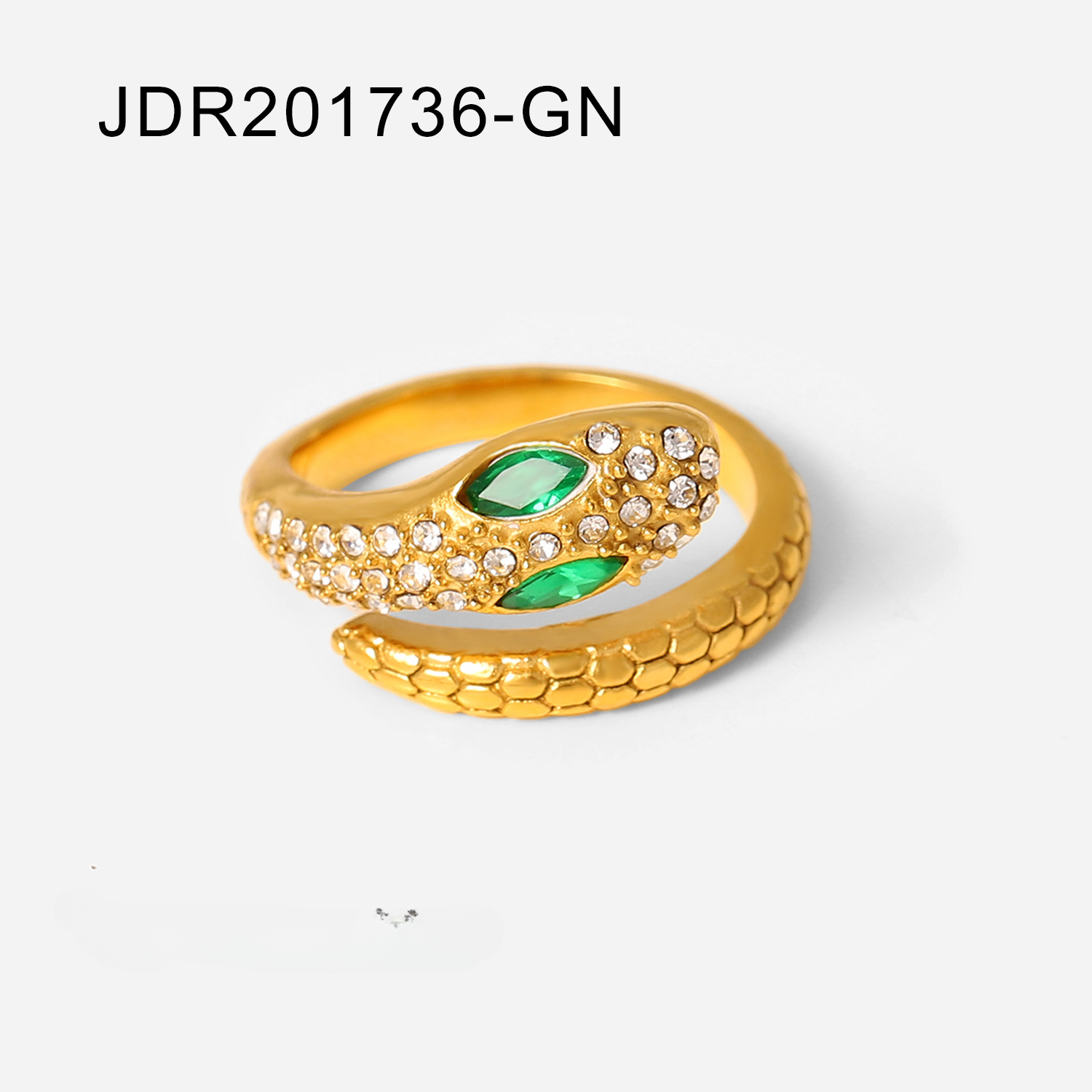 Wholesale Stainless Steel 18K Gold Plated Serpentine Zircon Ring